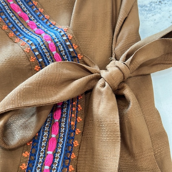 Maeve by Anthropologie Brown Boho Wrap Top with Colorful Embroidery sz.S - Picture 3 of 7